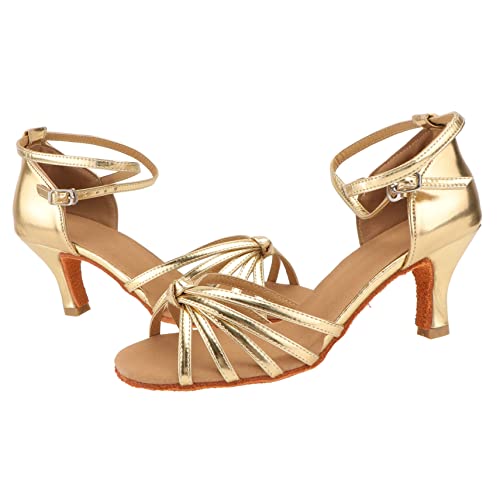 ANDRESLAD Damen Latein Tanzschuhe Satin Open Toed High Heels Goldfarben Absatz Weiche Sohle Elegant für Performance und Training von ANDRESLAD