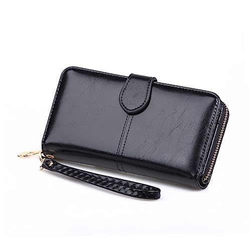 ANDRESLAD Damen Zipper Handtasche Pu Geldbörse Kreditkartenhalter Mit Druckknopf Schwarz Für Zuhause Und Unterwegs von ANDRESLAD
