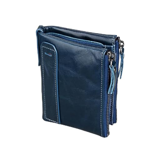 ANDRESLAD 1stück RFID-sicherheits-Leder-geldbörse Für Herren Multifunktionale Kurze Zipper-Brieftasche Blau Stilvoll Und Praktisch Für Karten Bargeld Und Münzen von ANDRESLAD