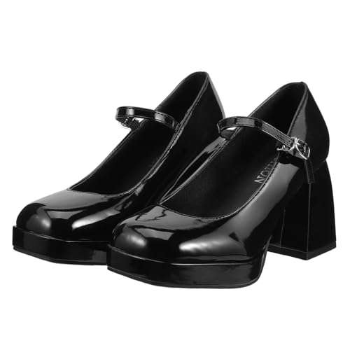 ANDRESLAD Elegante Damen Leder High Heels Schwarz Mode Schuhe mit Breitem Absatz Leicht und Langlebig für Alltag Hochzeit Party und Geschenk von ANDRESLAD
