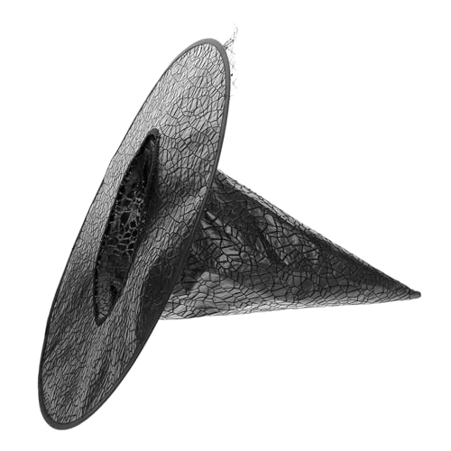 ANDRESLAD Eleganter Schwarzer Hexenhut mit Spitzenveil Netz und Rosenapplikation Verstellbar für Erwachsene Komfortabel für Halloween Karneval Cosplay und Maskerade party von ANDRESLAD