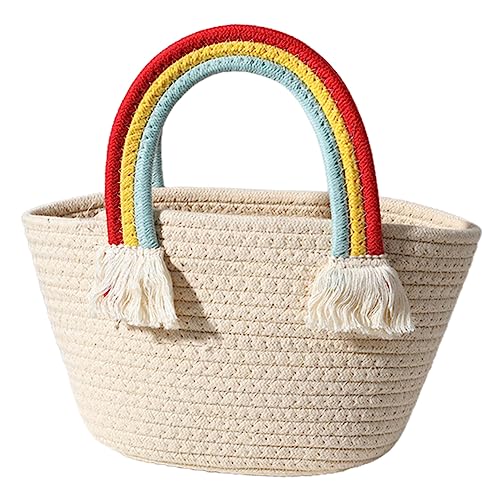ANDRESLAD Geflochtene Handtasche Damen Baumwollseil mit Regenbogenhenkeln Tragbare Bunte Boho Stil Einkaufstasche für Alltag Reisen und Geschenkidee von ANDRESLAD