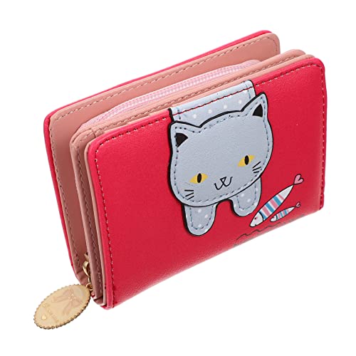 ANDRESLAD Geldbörse Karikatur Karte Taschen-Organizer-Beutel Münzen Reißverschluss Brieftasche Frau Ändern Alte Kleidung Ausweis-Aufbewahrungstasche Geldbeutel Portemonnaie Rot Pu-Leder von ANDRESLAD