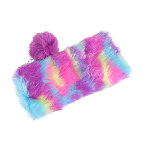 ANDRESLAD Großes Plüsch Federmäppchen mit Reißverschluss Regenbogenfarbiges Stiftemäppchen für Schüler Weiches Schreibwaren Etui mit Großer Kapazität und Tragbarem Design mit Plüschbommel von ANDRESLAD