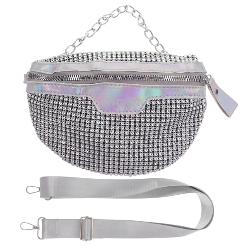 ANDRESLAD Glänzende Gürteltasche Für Damen Modische Hüfttasche Mit Strasssteinen Praktische Umhängetasche Für Outdoor Aktivitäten Silberne Plüsch Tasche Für Partys Und Reisen Leicht von ANDRESLAD