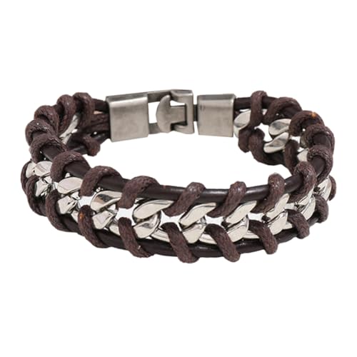 ANDRESLAD Herren Lederarmband Geflochten Braun Modisches Langlebiges Punk Style Armband Hochwertigem Rindsleder Komfortabel und Vielseitig für Alltag Dating Hochzeit Geeignet von ANDRESLAD