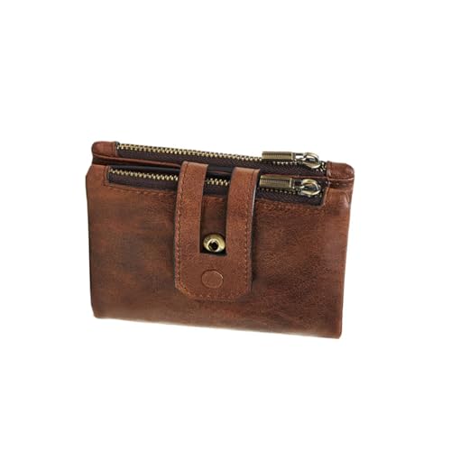 ANDRESLAD Herren Portemonnaie aus Echtem mit Doppelreißverschluss Große Kapazität Multifunktionale Geldbörse mit Münzfach und Kartenfächern Retro Stil Braune Brieftasche für Alltag und Büro von ANDRESLAD