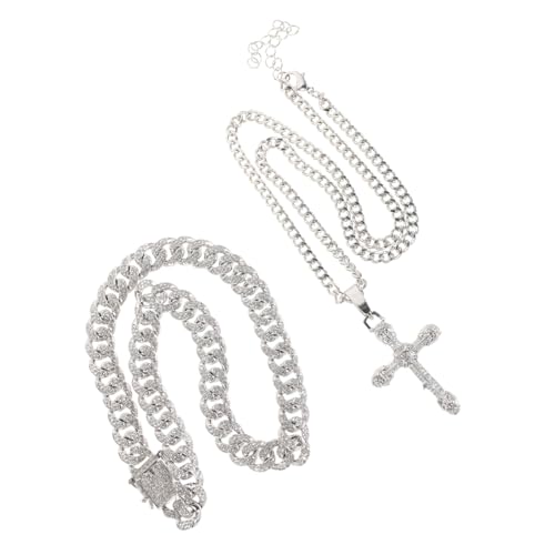 ANDRESLAD Hip Hop Herren Kette mit Kreuzanhänger Teilig Silberfarbene Kubanische Gliederkette Modisches Schmuckaccessoire Hautfreundliches Legierungsmaterial für Partys und Festivals von ANDRESLAD