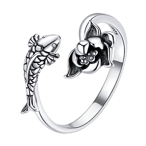 ANDRESLAD Blumenring Schmuck Offener Blumenring Verstellbarer Lotusring Frauen Fischring Verstellbarer Offener Ring Schmuck von ANDRESLAD