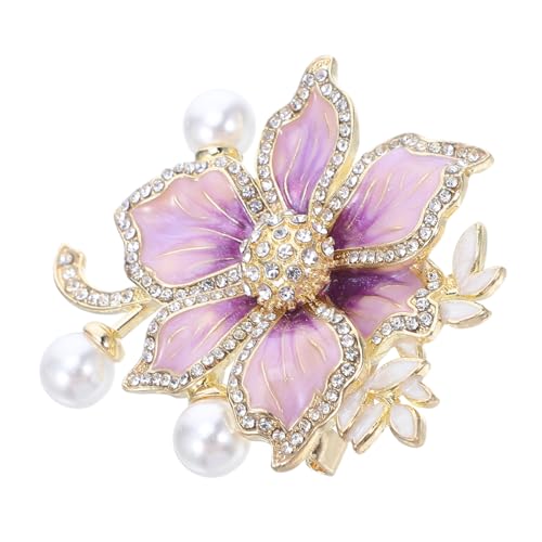 ANDRESLAD Lavendelfarbene Blumenbrosche Damen Retro Emaille Perlen Anstecknadel Elegantes Schmuckaccessoire für Ball Abendkleid und Festliche Anlässe von ANDRESLAD