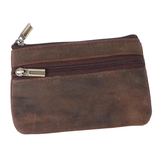 ANDRESLAD Mini Vintage Geldbörse Aus Echtem Multifunktionale Reißverschluss-münztasche Dunkelbraun Für Karten Münzen Und Schlüssel Perfektes Für Damen Und Herren von ANDRESLAD