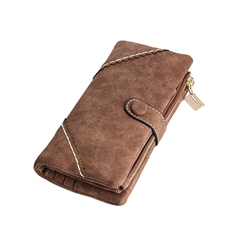 ANDRESLAD Multifunktionale Damen Geldbörse Kaffeefarben mit Reißverschluss und Dekorativer Spitze Langlebiges PU Schlanke Handtasche für Geld und Karten Praktische Aufbewahrung für Frauen von ANDRESLAD