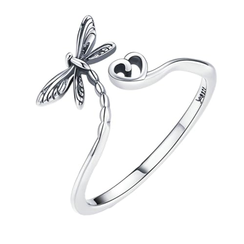 ANDRESLAD Offener Verstellbarer Damenring Sterlingsilber Modischer Libellen Schmuck Elegante Fingeröffnung Verstellbarer Modeschmuck für Frauen und Mädchen von ANDRESLAD