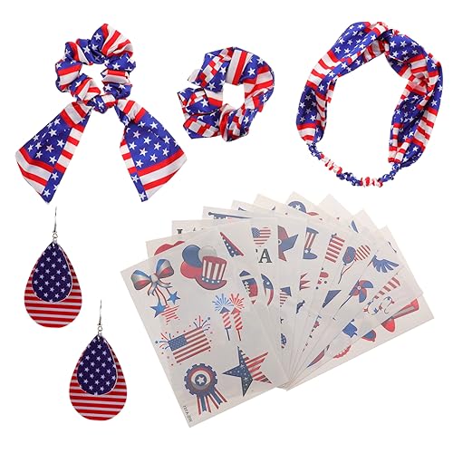 ANDRESLAD Ohrringe Mit Amerikanischer Flagge Stirnband Flagge Aufkleber Unabhängigkeitstag Patriotisches Accessoire Party-dekoration von ANDRESLAD