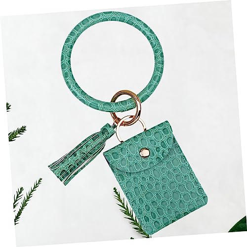 ANDRESLAD PU Münzbörse mit Körnung Großer Kreis Armband Schlüsselanhänger Mini Kartenetui mit Klappverschluss Grün Damen Schlüsselanhänger und Armband Geldbörse für Alltag und von ANDRESLAD