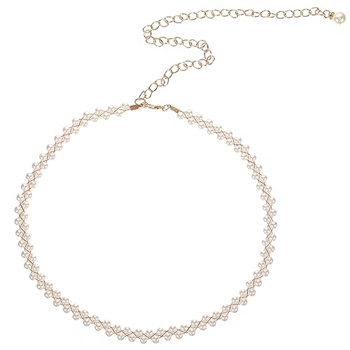 ANDRESLAD Perlen Taillenkette Damen Doppelte Reihen Goldfarbenes Geflochtenes Design Dekorativer Perlengürtel für Abendkleider Braut und Partykleider Schmuck für Festliche Anlässe von ANDRESLAD