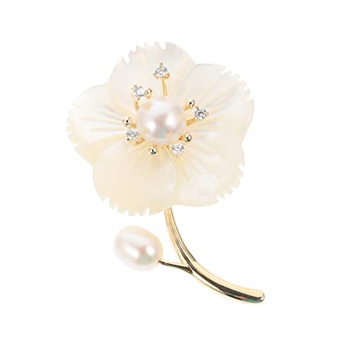 ANDRESLAD Perlmuttschale Perlenbrosche Gelbe Blumenbrosche Damen Corsage Anstecknadel Muttertag Vintage Anstecker für Party Alltag von ANDRESLAD