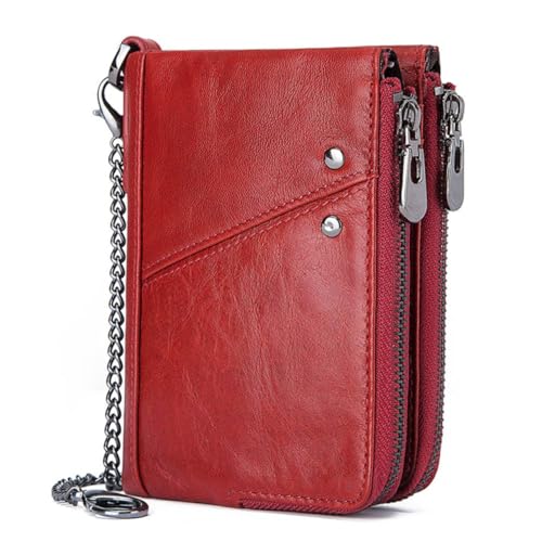 ANDRESLAD RFID Geschützte Herren Geldbörse aus Echtem Rotes Dünnes Multifunktions Portemonnaie mit Münzfach Kreditkartenhalter und Diebstahlschutz Kompakt und Modisch für Männer von ANDRESLAD