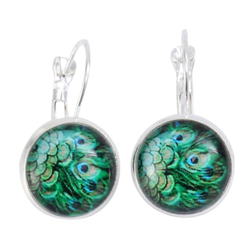 ANDRESLAD Retro Silber Ohrringe Damen mit Pfauenfeder Anhänger Modisch und Leicht Langlebiges Legierungs Glasmaterial Bequem für Party Reise und Alltag Geeignet von ANDRESLAD