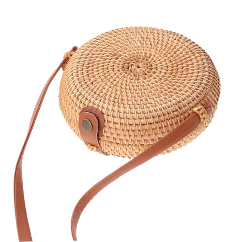 ANDRESLAD Runde Handgefertigte Damen Rattan Tasche Kleine Umhängetasche Geflochtene Stroh Schultertasche Lässig für Alltag Strand Reisen Crossbody Messenger Bag von ANDRESLAD
