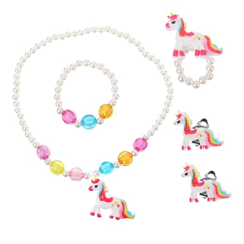 ANDRESLAD Schmuckset Einhorn Weiß mit Verstellbarem Ring Armband Halskette und Ohrringen für Mädchen Party Alltag Leichtes Design Langlebiges Material Kreative Details von ANDRESLAD