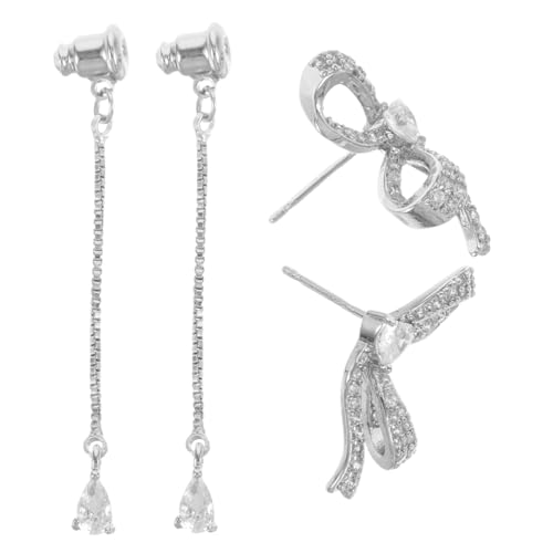 ANDRESLAD Silberne Schleifenohrringe mit Funkelnden Zirkonia Modische Quasten Eleganter Ohrstecker für Damen Luxuriöser Schmuck für Festliche Anlässe und Alltag von ANDRESLAD