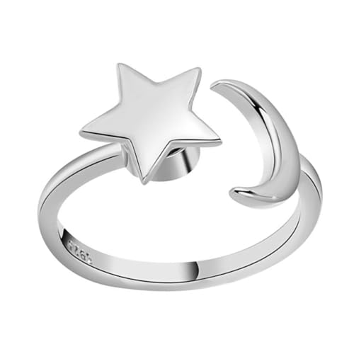 ANDRESLAD Stern Mond Fingerring Verstellbar Öffnungsring für Frauen Einfacher Damenring Drehbares Design Schmuck für Jeden Anlass von ANDRESLAD