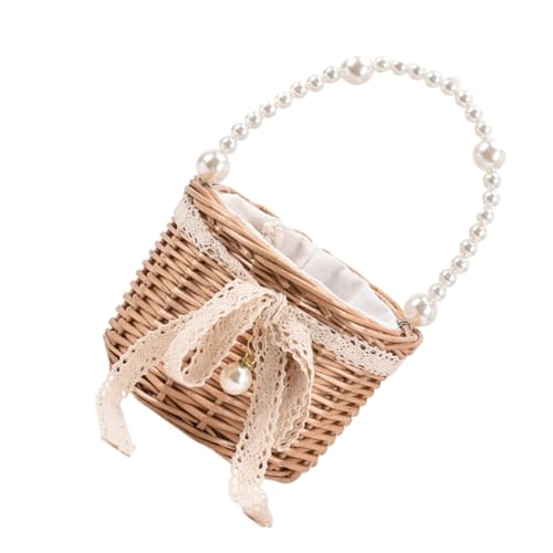 ANDRESLAD Strandtasche Damen Klein Rattan Handtasche mit Perlenkette Sommer Urlaub Handgefertigt Leicht und Strapazierfähig von ANDRESLAD