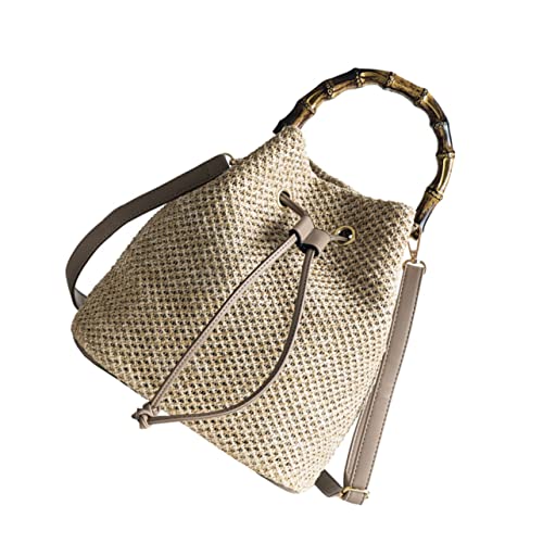 ANDRESLAD Strandtasche Damen Strohtasche Eimerform Geflochtene Umhängetasche Sommer Schultertasche Leicht Langlebig Modisch Alltag Reise Crossbody Tasche von ANDRESLAD