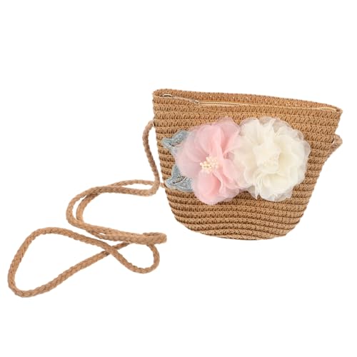 ANDRESLAD Strandtasche Mädchen Kleine Strohtasche Geflochtene Umhängetasche Crossbody Bag Leicht Für Sommerurlaub Strandurlaub Strandtasche Für Rosa Weiß von ANDRESLAD