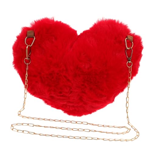 ANDRESLAD Herzförmige Plüsch Tasche Mit Kette Rot Damentasche Umhängetasche Stylische Tasche Für Damen Tragbar Für Party Shopping Und Ausgehen von ANDRESLAD