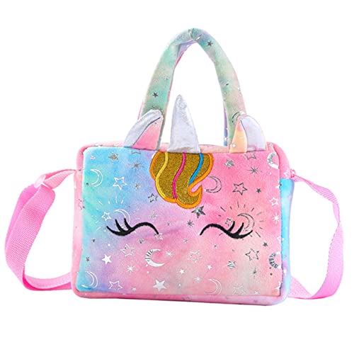 ANDRESLAD Einhorn Plüsch Umhängetasche Für Mädchen Cartoon-Einhorn Schultertasche Geräumige Kindertasche Mit Verstellbarem Schultergurt Für Lippenstift Armbänder Halsketten Und Münzen von ANDRESLAD