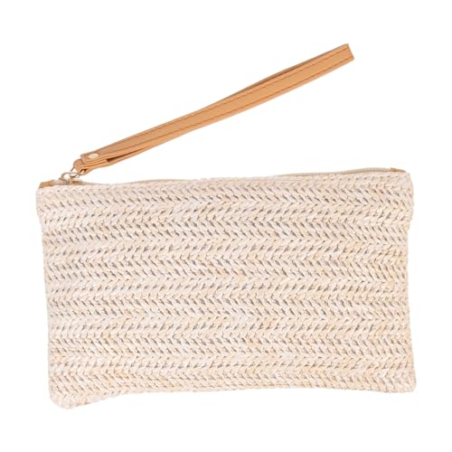 ANDRESLAD Versatile Handgewebte Münztasche mit Reißverschluss Kompakte Change Purse aus Strohähnlichem Material Leichte Damen Geldbörse mit Großem Fassungsvermögen für Alltag Reisen Einkauf von ANDRESLAD