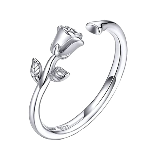 ANDRESLAD Verstellbarer Silber Ring mit Rosendesign Feiner Finger Schmuck Elegantes Vielseitiges Damen Accessoire Perfektes für Besondere Anlässe von ANDRESLAD