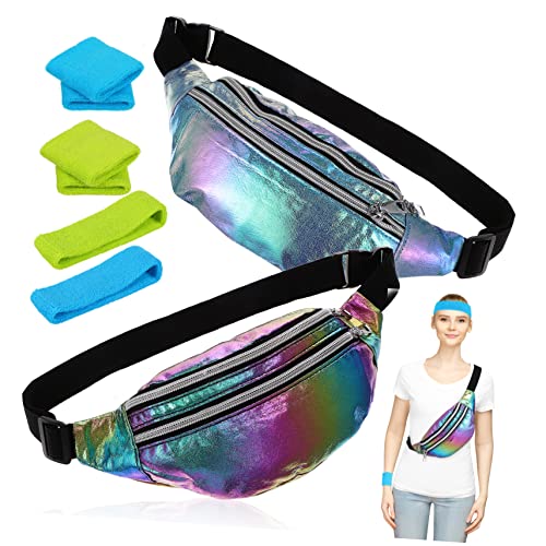 ANDRESLAD Holographische Bauchtasche Set Für Damen Verstellbare Umhängetasche Mit Stirnband Handgelenkband Für Partys Sport Und Jahre Workout Accessoires Große Kapazität Für Handy von ANDRESLAD