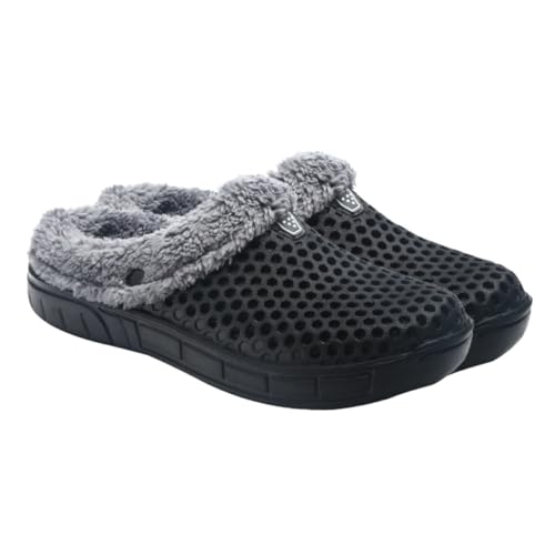 ANDRESLAD Warme Gefütterte Hausschuhe Damen Herren Kuschelige Indoor Clogs mit Rutschfester Sohle Weiche Fleece pantoffeln für Schlafzimmer und Alltag Flauschige Winter Hausschuhe Schwarz von ANDRESLAD