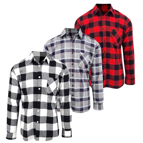Andrew Scott Herren-Flanellhemden, Baumwolle, langärmelig, Button-Down-Hemden, Multipacks, mehrere Plaids, 3er-Pack, Verschiedene Plaids-Kombination A, Mittel von ANDREW SCOTT