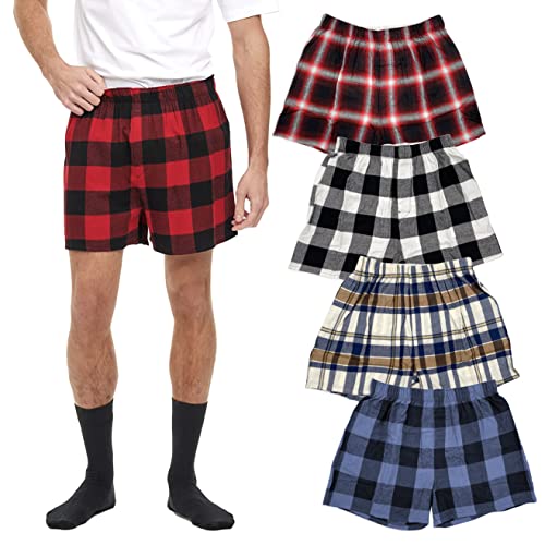 Andrew Scott Herren-Boxershorts, 4er-Pack, Baumwolle, Flanell, superweich, gewebt, Boxershorts, 4 Stück – Tasche mit verschiedenen Karomuster, Small von ANDREW SCOTT