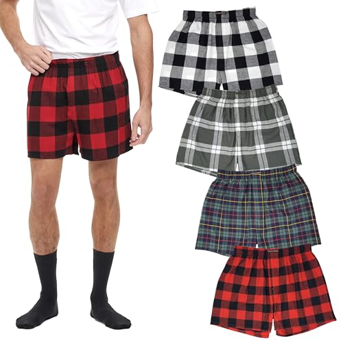 Andrew Scott Herren-Boxershorts, Baumwollflanell, superweich, gewebt, 4 Stück, 4er-Pack – Grab Bag Plaids Combo B, Medium von ANDREW SCOTT