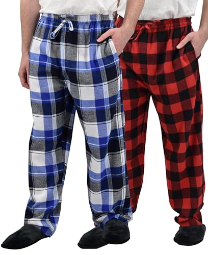 Andrew Scott Herren Pyjamahose aus 100 % Baumwolle, superweich, Flanell, kariert, 2 Stück, 2er-Pack – marinerote Karomuster, Mittel von ANDREW SCOTT