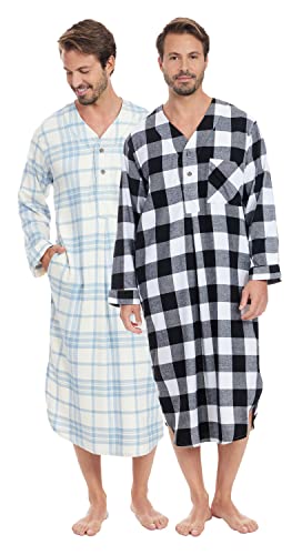 ANDREW SCOTT Herren-Schlafhemd, leicht, Baumwolle, Flanell, langes Henley-Nachthemd, Pyjama, 2er-Pack, 2 Stück – Set mit 14, X-Large von ANDREW SCOTT