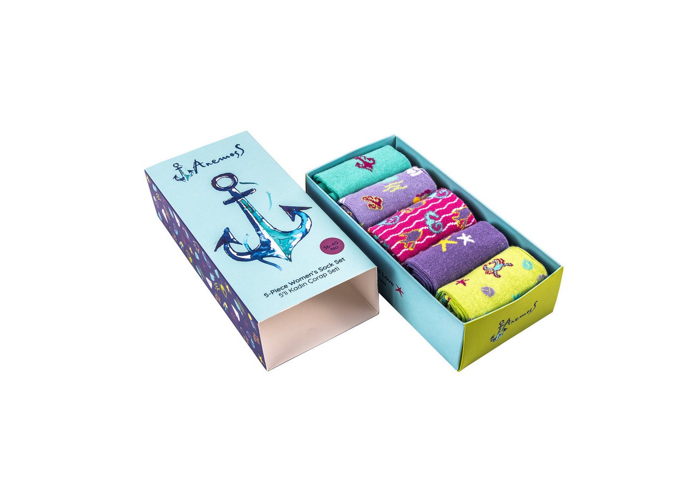 ANEMOSS Socken Anemoss Damen 5er-Set Nahtlose Socken, Meeresmotive, 85 % Größe 36-40 (1-Paar) von ANEMOSS