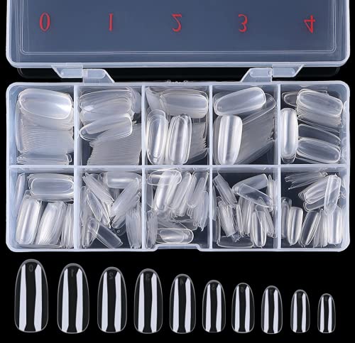 500 Stück Acryl Künstlich Nagelspitzen Boxed Oval Falsche Nagel Fake Fingernägel Transparent Nail Tips für Damen Nageldesign DIY,Nagelstudios,10 Größen von ANEWISH