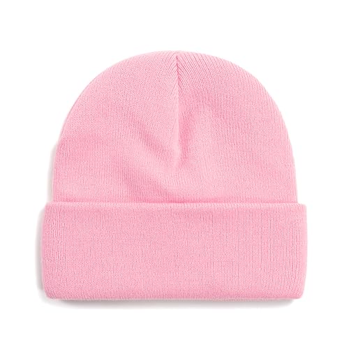 ANEWISH Unisex Warme Beanie Strickmütze,Wintermütze für Damen und Herren,Feinstrick Mütze,Doppelt Gestrickt Bunte Hüte - Rosa von ANEWISH