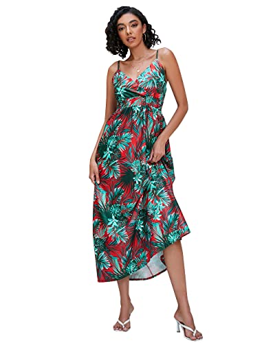 Sommerkleid Damen Ärmelloses Kleid mit Sling-Print V-Ausschnitt Kleider Freizeitkleid Elegant Strandkleider Langer Rock Midikleid Sommer (Stil 1-M) von ANEWISH