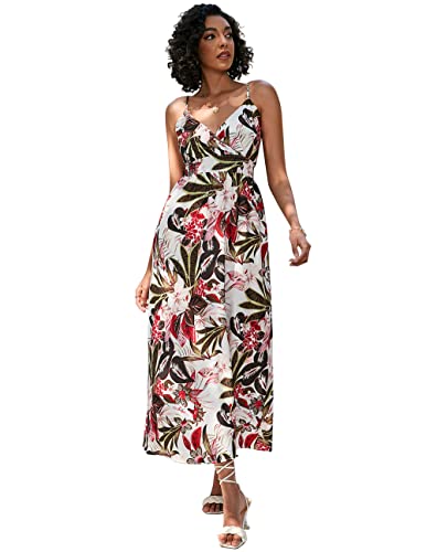 Sommerkleid Damen Ärmelloses Kleid mit Sling-Print V-Ausschnitt Kleider Freizeitkleid Elegant Strandkleider Langer Rock Midikleid Sommer (Stil 2-M) von ANEWISH