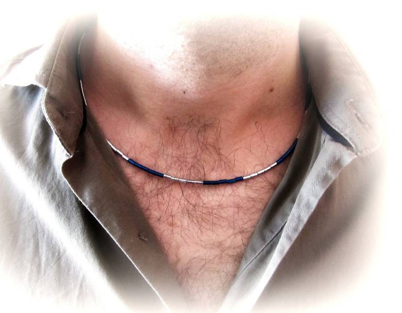 Hämatit Halskette Für Männer, Winzige Perlenkette, Blau Silber, Herren Stein Kette, Geschenk Ihn Hämatit Halskette Für Männer, Winzige Perlenkette, Blau Silber, Herren Stein Kette, Geschenk Ihn von ANFRAcreations