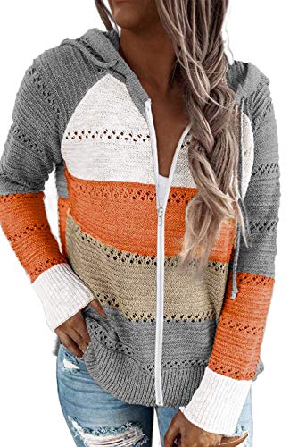 ANFTFH Damen Hoodie Kapuzenpullover Pulli Longsleeve Sweatshirt Strickjacke mit Reißverschluss Grau XL von ANFTFH