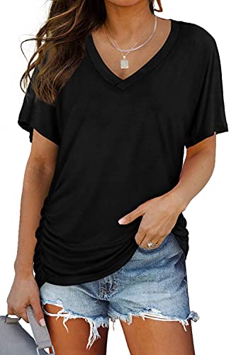 ANFTFH Damen Kurzarm Shirts Sommer Einfarbig V-Ausschnitt T-Shirt Dolman-Shirts t Shirts Damen Schwarz M von ANFTFH