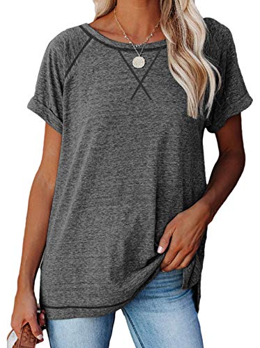 ANFTFH Kurzarm Shirt Damen Sportoberteil mit Rundhalsausschnitt Sommerkleid t-Shirt Shirt Damen Dunkel Grau S von ANFTFH